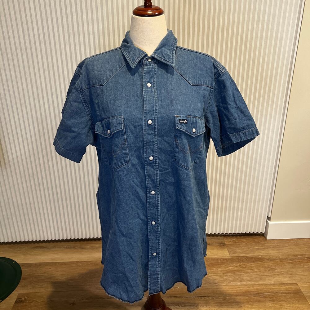 WRANGLER Men's Cowboy Cut Denim Short Sleeve Work Western Shirt Size XLT